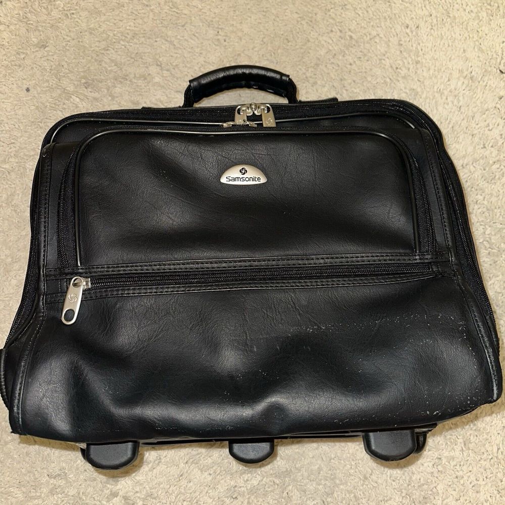Samsonite Rolling Laptop Briefcase Bag‎ Carry On Style Black Leather Case